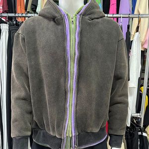 Manufacturer <b>Men's</b> Vintage Zipper Triple Layer Hood Y2K Streetwear 100% Cotton Winter Hot Selling Street Zip-Up <b>Hoodies</b> - Product Image 3