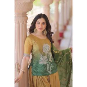<b>Linen</b> Embroidered Palazzo <b>Set</b> with Silk Dupatta for Women - Product Image 2
