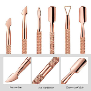 Pousse-cuticules double embout carré en acier inoxydable rose doré, réutilisable, outil de manucure avec poignée texturée et pointes de précision pour le soin des cuticules - Product Image 6