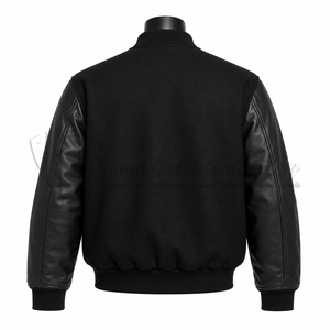Chaqueta Varsity Personalizada de Lana y Cuero Negra para Hombre, Chaqueta Letterman Lisa, Chaqueta de Béisbol con Bordado OEM, Fabricante al por Mayor - Product Image 2