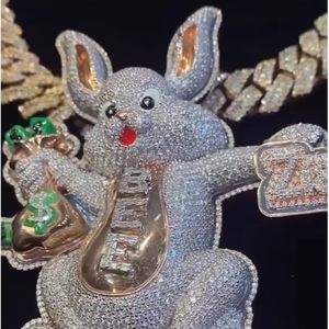 Colgante de conejo con incrustaciones de moissanita VVS, plata S925, estilo hip hop, personalizado, brillante, para hombre y mujer - Product Image 1