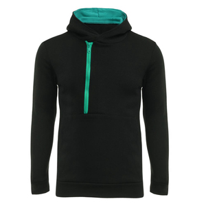 Sudadera con capucha negra para hombre, con cremallera de un cuarto, forro y corte regular, estilo casual de otoño, tejido de algodón French Terry - Product Image 2