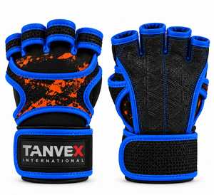 TANVEX INTERNATIONAL Half <b>Finger</b> Gym Gloves PU Mesh Breathable Non-Slip Adjustable Wrist <b>Strap</b> Unisex Weight Lifting Fitness - Product Image 2