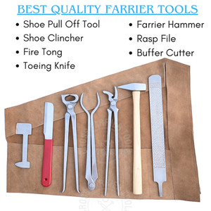 Kit completo de herramientas de herrador con lima de raspado, herramienta para quitar calzado, martillo de forja, alicates de crimpado, cuchillo para calentamiento de herrajes y pulidor - Product Image 2