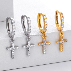 Pendientes de Aro Cruzados de Plata 925 con Baño de Rodio y Moissanita para Mujer, Uso Diario Religioso, Regalo de Aniversario - Product Image 2