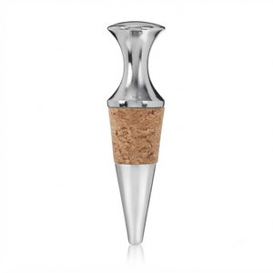 Bouchon de bouteille de vin en alliage de zinc avec bouchon naturel, hermétique et réutilisable, pour vin, whisky et spiritueux, finition chromée élégante, pour bar - Product Image 1