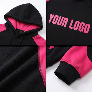 Unisex Hooded Raglan Sleeve <b>Sweatshirt</b> Black <b>Pink</b> Color Blocking Fleece Oversized Casual Autumn Wear Front Logo Print - Product Image 6