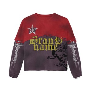 เสื้อยืดผู้ชายผ้าฝ้าย 100% ทรงหลวม พิมพ์ลายสองชั้น เสื้อยืดแขนยาวผู้ชาย ผ้าไหมสั่งทำพิเศษ ป้องกันขนร่วง ระบายอากาศได้ดี พร้อมลายตัวอักษร - Product Image 1