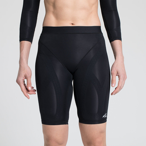 Shorts de compression noirs pour hommes, taille haute, longueur capri, séchage rapide, style sportif, taille élastique, tricotés en Spandex et Nylon - Product Image 1