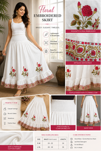 Falda Maxi Blanca Artesanal para Mujer con Motivo Floral, Bajo con Volantes, Cintura Elástica Fruncida, Forro de Algodón, Ropa para Fiestas - Product Image 5