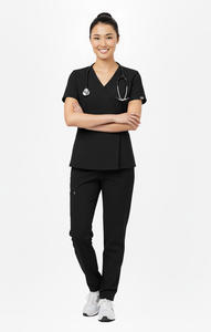 Blouse médicale unisexe moderne à fermeture latérale, design élégant en wrap, en Spandex/Coton, pour cliniques et hôpitaux, ensembles d'uniformes médicaux - Product Image 3