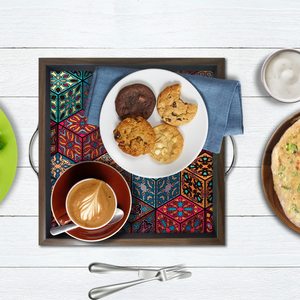 Textile Printed Tone Design Available <b>Square</b> Wooden Serving Trays for <b>Dinning</b> <b>Table</b> Home and Office Multipurpose Available - Product Image 6