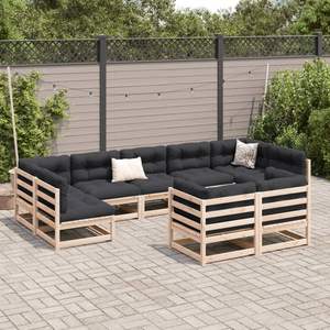 Conjunto de Sofás Modulares para Jardín de 9 Piezas, Madera de Pino Sólido Natural, Colección de Muebles Duraderos y Elegantes - Product Image 3