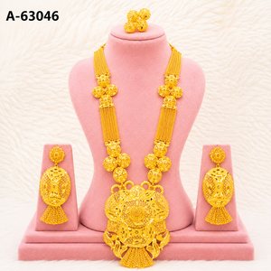 Ensemble de bijoux ethniques en gros pour femmes, collier et boucles d'oreilles tendance plaqués or avec zircon, ensemble de mariage A-63042 - Product Image 6