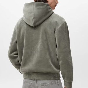 Sweat-shirt à capuche en velours côtelé vert sauge premium pour homme, coupe ample, tissu doux côtelé, streetwear décontracté de luxe, hiver - Product Image 2