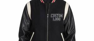 Veste varsity noire pour homme, manches en cuir PU, logo brodé, fermeture éclair sur le devant, style preppy, vêtement d'automne - Product Image 2