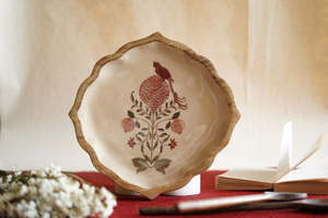 Bandeja de servir tradicional de madera con diseño de pájaro y granada, vajilla reutilizable para uso en el hogar, hotel o bodas, de curio craft. - Product Image 4