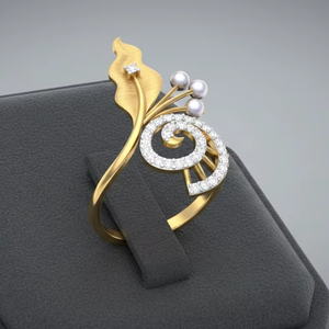 Anillo Espiral de Lujo con Hoja de Oro y Concha, Perla Natural y Moissanita, Ajustable, para Mujer, Regalo de Joyería para Boda o Fiesta - Product Image 6