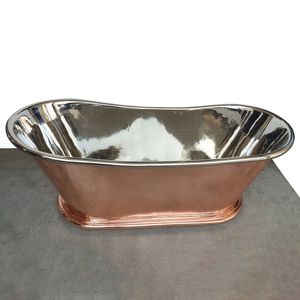 Bañera de Cobre Hecha a Mano, Interior en Níquel, Exterior en Cobre Brillante, Bañera Independiente de Diseño para Spa, Hotel y Baño - Product Image 3