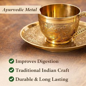 Brass Engraved Designer Golden <b>Tea</b> Cup Saucer <b>Set</b> of 2 150ml Handmade Luxury Coffee Mug <b>Set</b> Vintage Indian Drinkware Gift - Product Image 5