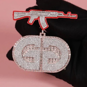 Fully Iced Out Custom Moissanite <b>Pendant</b> Hip Hop <b>Pendant</b> Gun Bail <b>Pendant</b> Enamel Latter <b>Pendant</b> Personalized <b>Initial</b> <b>Pendant</b> - Product Image 2