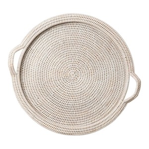 Handmade Woven Plant Fiber Round Decorative Tray With Bamboo Handles Rustic Style Craft For <b>Home</b> Decoration - Product Image 5
