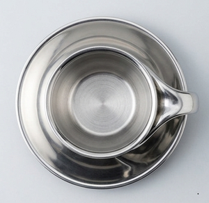 Stainless Steel Espresso <b>Cup</b> <b>and</b> <b>Saucer</b> Set Modern Metal Tea <b>Coffee</b> Mug with Handle - Product Image 2