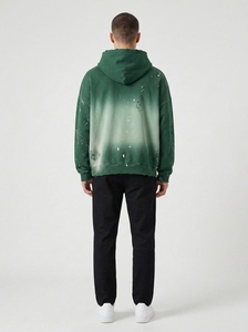 Sudadera con capucha verde desgastada para hombre, estilo oversize, de moda urbana, personalizada, de forro polar, informal - Product Image 5