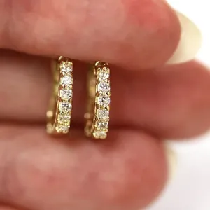 0.80Ct Round Cut Moissanite <b>Huggie</b> Hoop Earrings 14K <b>Solid</b> Yellow <b>Gold</b> Women Fine Jewelry Gift - Product Image 5