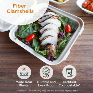Contenedores de bagazo compostables de alta resistencia tipo clamshell 8x8x3 - Resistentes a la grasa y la humedad, impermeables para alimentos y restaurantes - Product Image 2