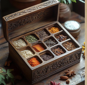 Boîte à épices en bois pour la cuisine, avec cuillère, pour le sel et le poivre - Product Image 1