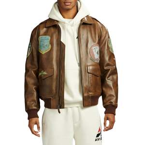 Blouson aviateur en cuir véritable marron pour homme Avirex, en cuir d'agneau, blouson de vol américain, broderie, support OEM - Product Image 3