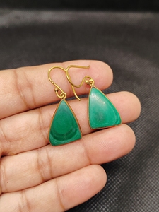 Gold Plated Brass Malachite Earrings Double Drop Green Stone Jewelry for Boho Chic Styles - Product Image 4