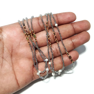 Collier long superposé en argent sterling plaqué or avec pierres précieuses de labradorite grise naturelle, perles d'eau douce et pierres précieuses multiples - Product Image 6