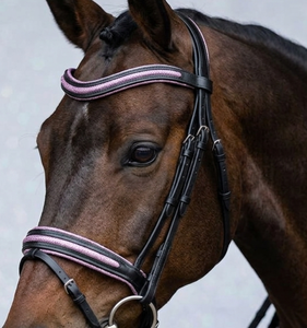 Bridon de cheval en cuir anatomique de qualité supérieure, rose scintillant, ergonomique, avec frontale et muserolle en acier inoxydable, pour dressage anglais - Product Image 1