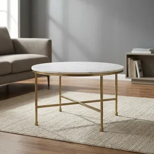 Modern <b>Round</b> <b>Marble</b> <b>Coffee</b> <b>Table</b> Gold Iron Frame Elegant Living Room Center <b>Table</b> Luxury Contemporary Furniture Home Decor - Product Image 5