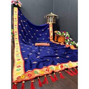 DISEÑADOR ZARI WORK SAREE CON BLUSA DESCOSADA AZUL - Product Image 1