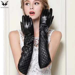 Fancy Quilted Black Leather <b>Gloves</b> Women <b>Long</b> Elbow Length Newest Pattern PU Leather Mittens Lady Winter Fashion <b>Gloves</b> - Product Image 4