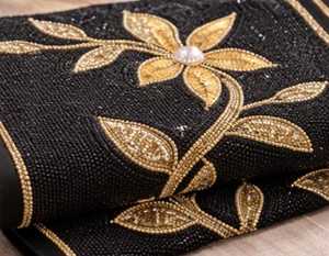 Black <b>Gold</b> Beaded <b>Table</b> <b>Runner</b> Rectangle Fabric Glam Handmade Mats & Pads - Product Image 2