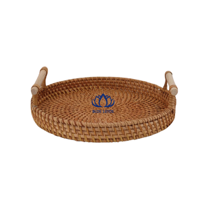 ตะกร้าหวายสานลายดอกบัวสีน้ำเงินขายดี งานฝีมือทนทาน ถาดเสิร์ฟอาหารรักษ์โลก ของตกแต่งบ้านลายดอกไม้ - Product Image 1