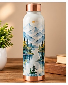 Handmade Black Tropical Leaf Copper Water Bottle Copper <b>Insulated</b> Eco Friendly Travel <b>Flask</b> - Product Image 4