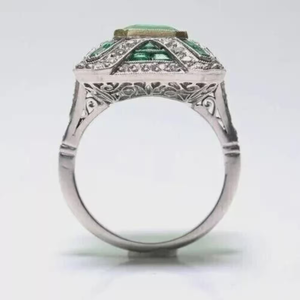5.8Ct Art Deco Style Green Lab Created <b>Emerald</b> Engagement 14K White Gold Finish <b>Ring</b>, Wedding <b>Silver</b> <b>Ring</b>, Anniversary Gift <b>Ring</b> - Product Image 6