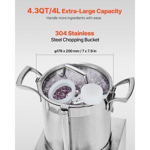 4.3 Quart Food-Grade Stainless Steel Food Processor Machine Vegetable Chopper with 2 Extra S-Curve Blades - Product Image 3