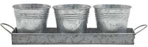Decorative White Flower <b>Pot</b> Set 3-Bucket Plant Container with Rectangular Saucer Triple Galvanized Iron <b>Pots</b> for <b>Kitchen</b> <b>Herbs</b> - Product Image 2