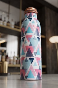 Botella de Agua de Cobre Puro con Diseño Geométrico Impreso, Tradicional Ayurvédica, Antiderrames, para Deportes, Venta al Por Mayor - Product Image 3