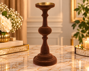 Porte-bougie artisanal en fer floqué velours marron, écologique, pour la décoration intérieure, la table à manger, les mariages et les événements festifs - Product Image 1