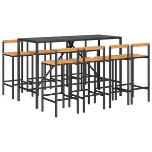 9 pezzi in legno massiccio di Acacia e nero Poly Rattan Patio Bar Set di mobili da esterno Premium - Product Image 3