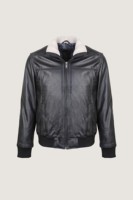 Blouson aviateur en cuir véritable noir pour homme, col en fausse fourrure, respirant, fermeture éclair, logo sur le devant, style moto, coupe classique, automne