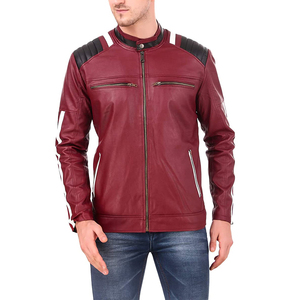 <b>Men's</b> Maroon Faux Leather Motorcycle <b>Jacket</b> with Quilted Shoulder Detail and Zipper Pockets - Custom Wholesale Biker <b>Jacket</b> - Product Image 4