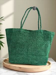 Sac fourre-tout en crochet fait main, beige lavande, style bohème, tissé, rectangulaire, pour usage extérieur, toutes saisons, décoration intérieure - Product Image 3